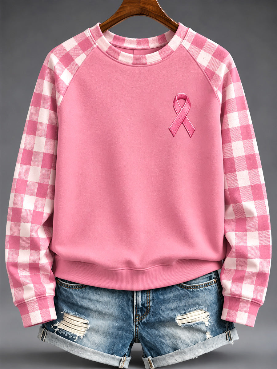 Women's Pink Charity Ribbon Pattern Design Casual Sweatshirt