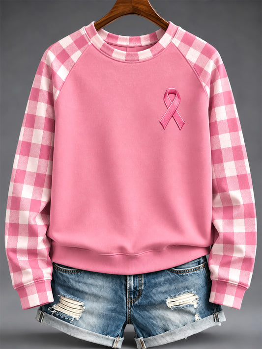 Women's Pink Charity Ribbon Pattern Design Casual Sweatshirt