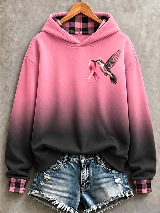 Women's Pink Charity Ribbon Pattern Gradient Design Casual Hoodie