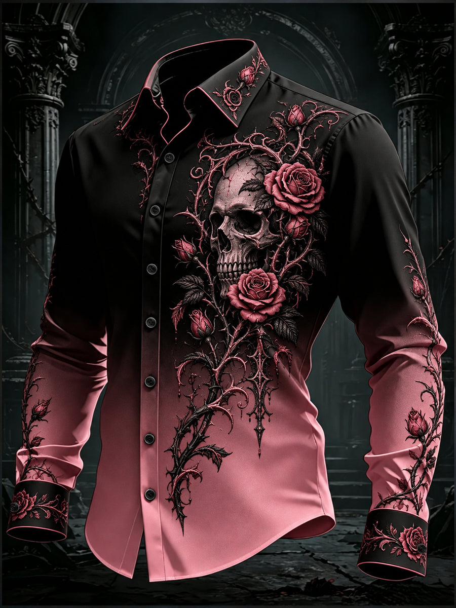 Men's Gothic Black Pink Gradient Art Long Sleeve Button Down Shirt