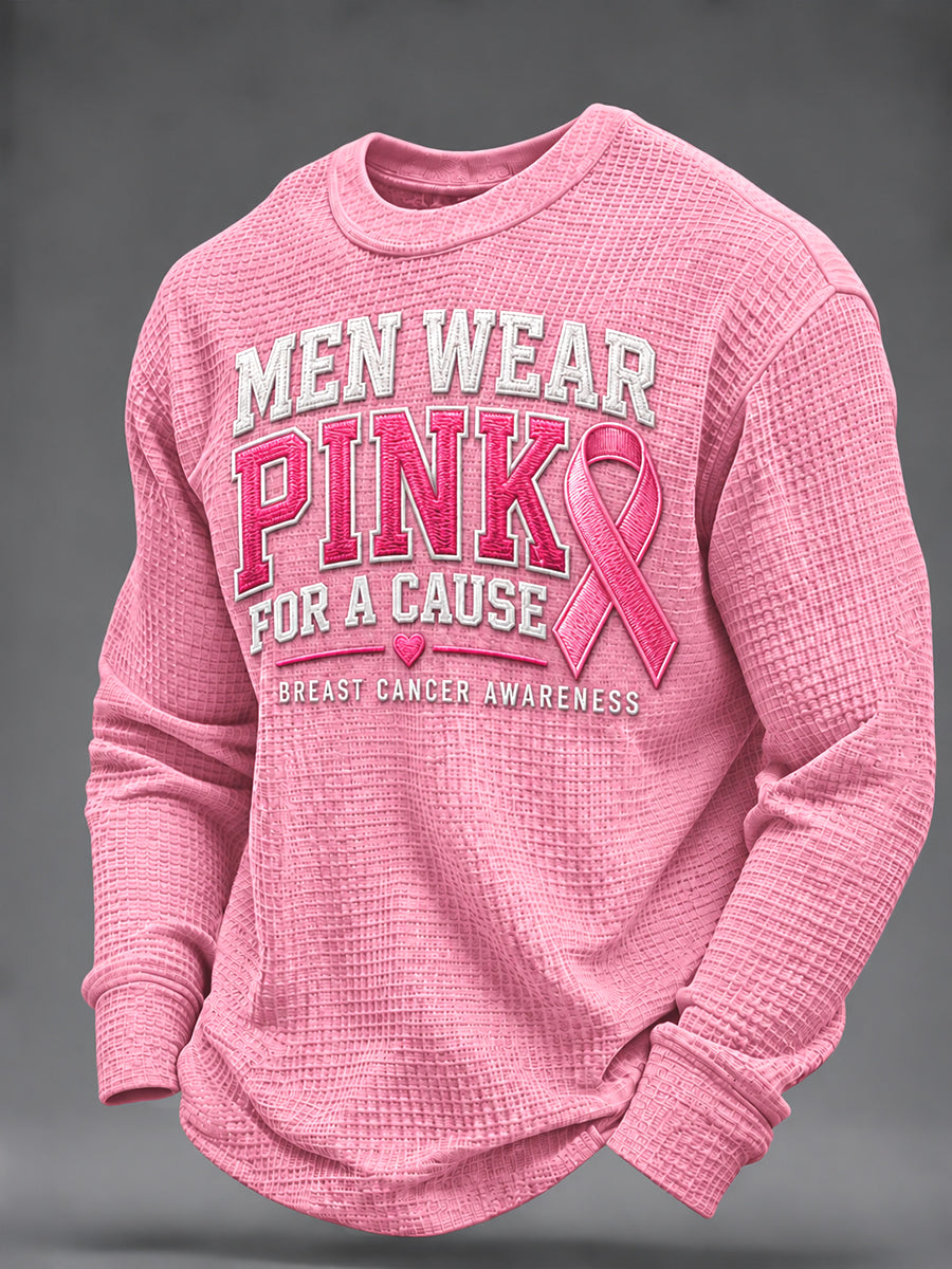 Men's Real Men Wear Pink Breast Cancer Awareness Waffle Sweatshirt