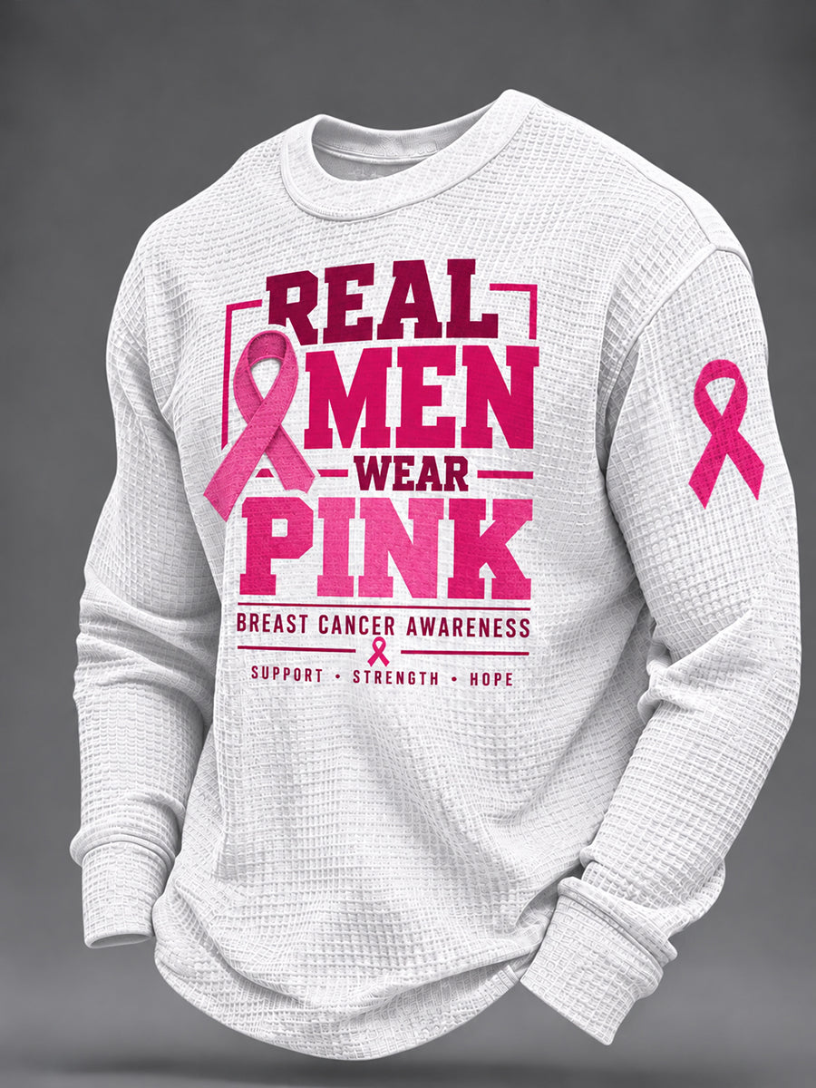 Men's Real Men Wear Pink Breast Cancer Awareness Waffle Sweatshirt