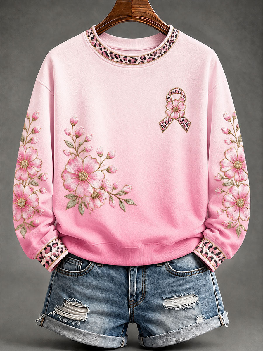 Women’s Breast Cancer Awareness Print Casual Sweatshirt