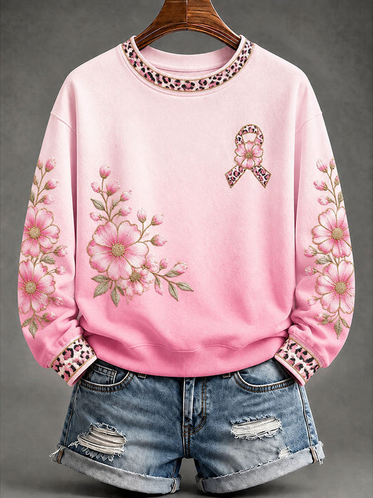 Women’s Breast Cancer Awareness Print Casual Sweatshirt
