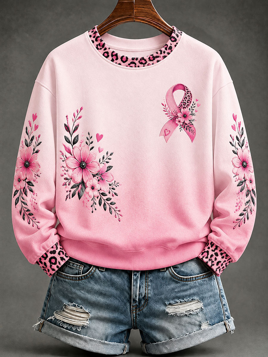 Women’s Breast Cancer Awareness Print Casual Sweatshirt