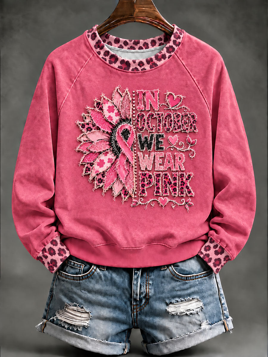 Women’s Breast Cancer Awareness Print Casual Sweatshirt