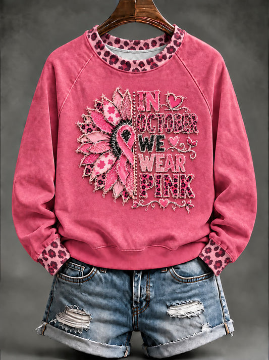 Women’s Breast Cancer Awareness Print Casual Sweatshirt