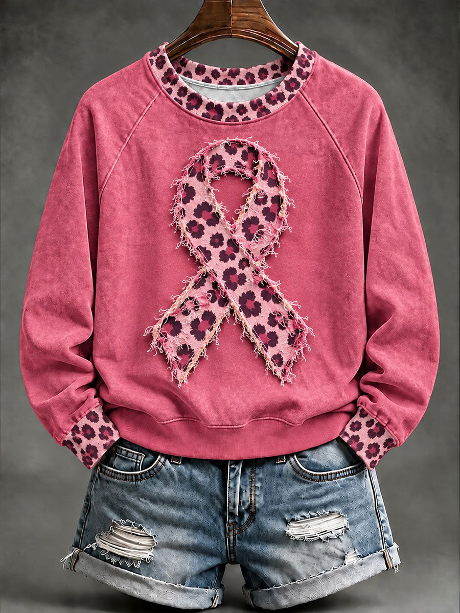 Women’s Breast Cancer Awareness Print Casual Sweatshirt
