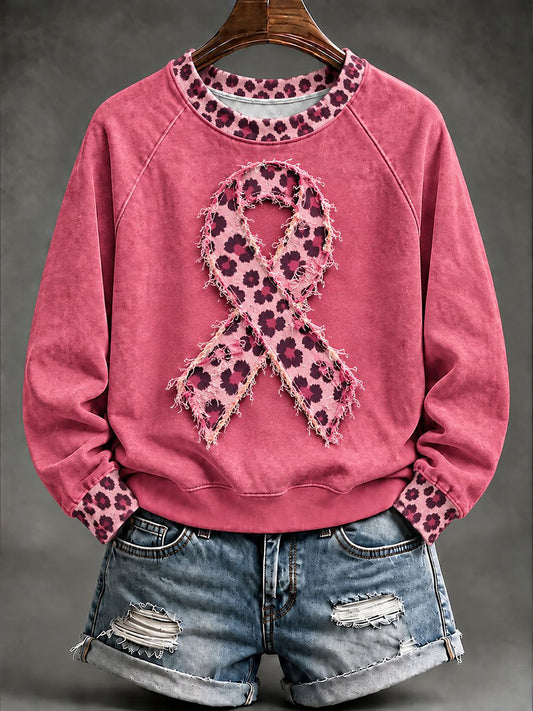 Women’s Breast Cancer Awareness Print Casual Sweatshirt