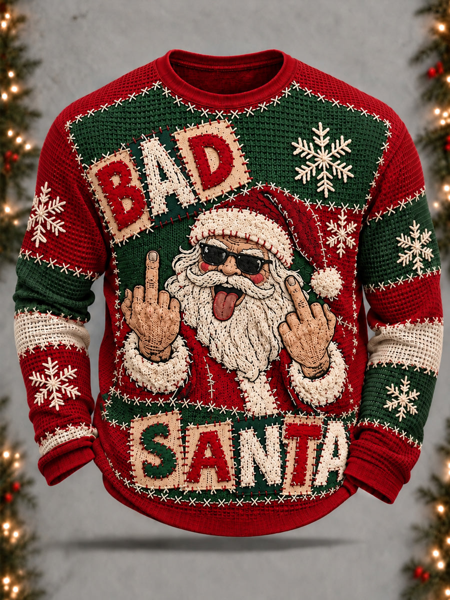 Men's Funny Santa Claus Waffle Long Sleeve T-Shirt