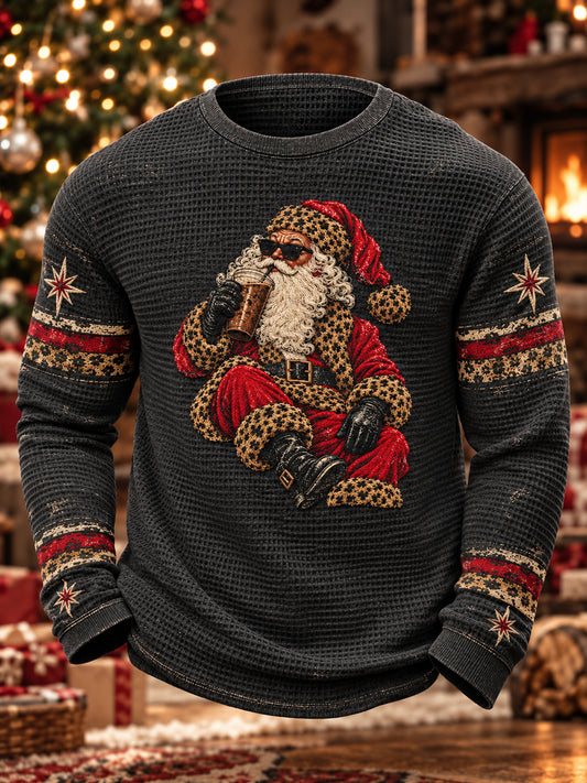 Men's Christmas Printed Waffle Top