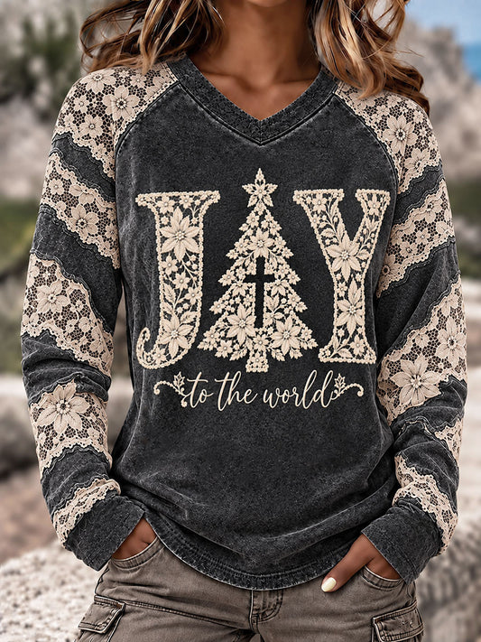 Women's Christian-themed Christmas V-neck T-shirts