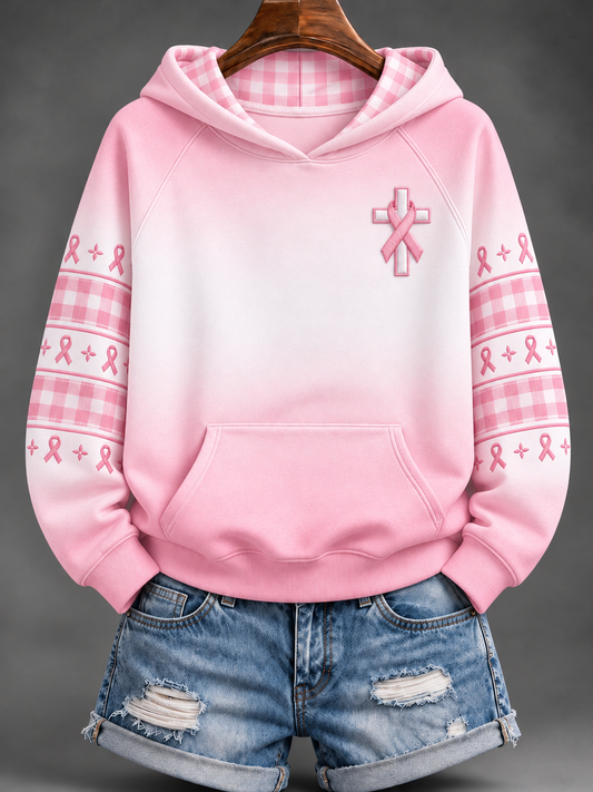 Lady's Breast Cancer Hooded Sweatshirt