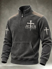 Men's Jesus The Way The Truth The Life Nail Cross Faith Print Casual Zipper Pullover