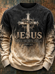 Men's Cross Pattern Gradient Design Casual Round-Neck Sweatshirt