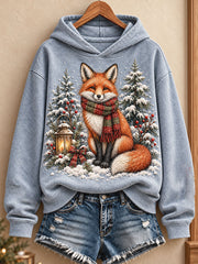 Women's Christmas Winter Fox Art Printed Hoodie