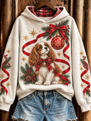 Women's Christmas Cavalier King Charles Spaniel pattern casual hoodie