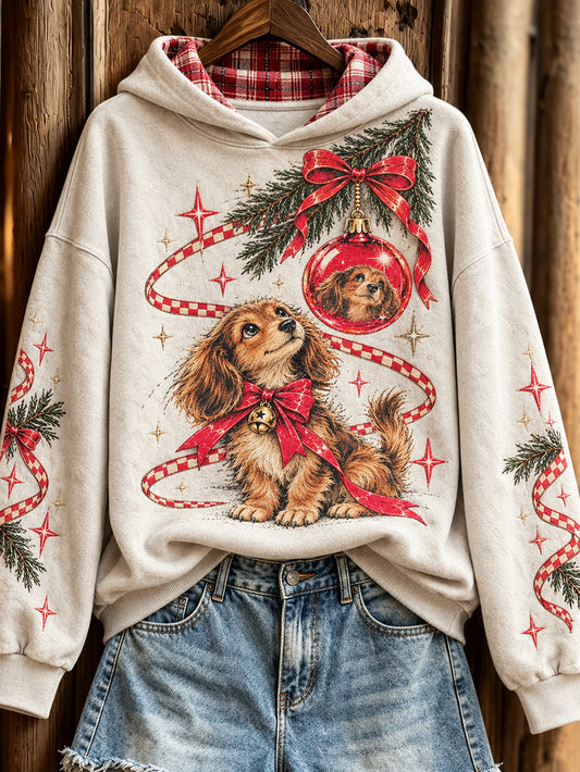 Women's Christmas Dachshund pattern casual hoodie