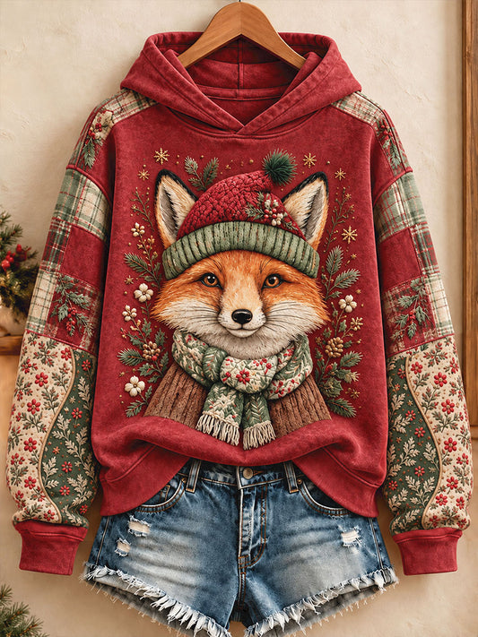Women's Christmas Winter Fox Art Printed Hoodie