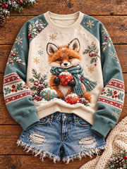 Women's Christmas Winter Fox Art Printed Sweatshirt