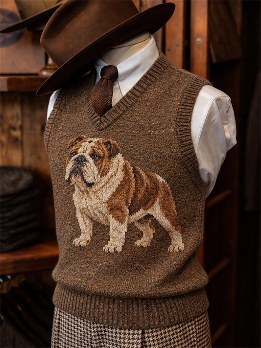 Men's Vintage 70s Bulldog Print Cozy Vest