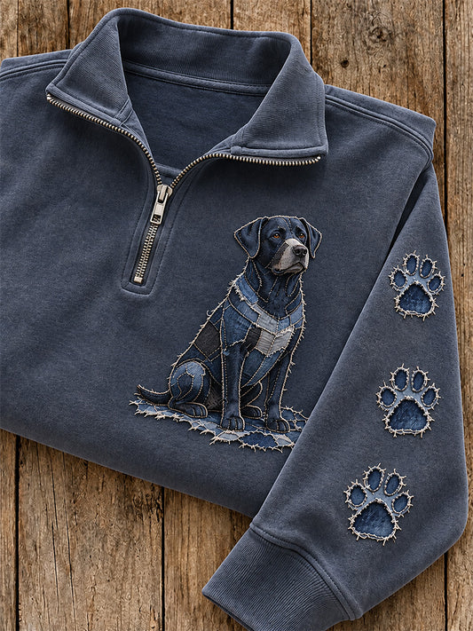 Women's Patchwork Labrador Retriever Dog & Paw Print Zip Up Sweatshirt