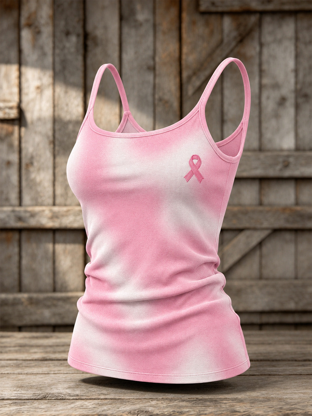 Women's Pink Charity Ribbon Pattern Tie-Dye Design Casual Vest