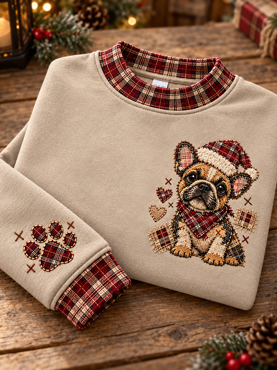 Women's Christmas Plaid Dog Print Sweatshirt