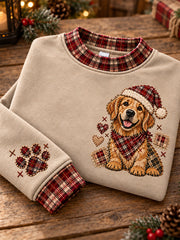 Women's Christmas Plaid Dog Print Sweatshirt