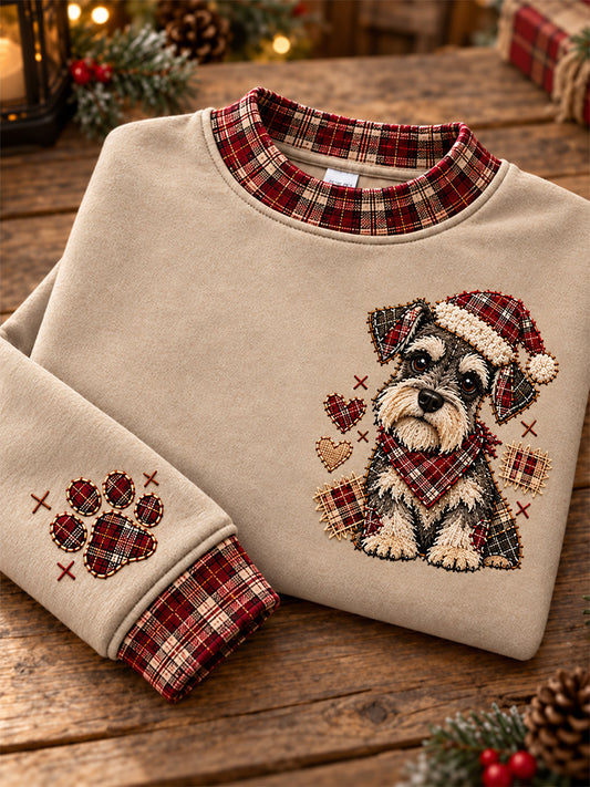 Women's Christmas Plaid Dog Print Sweatshirt