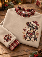 Women's Christmas Plaid Dog Print Sweatshirt