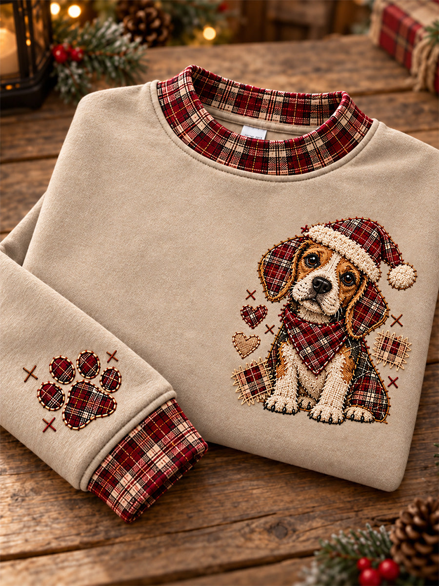 Women's Christmas Plaid Dog Print Sweatshirt