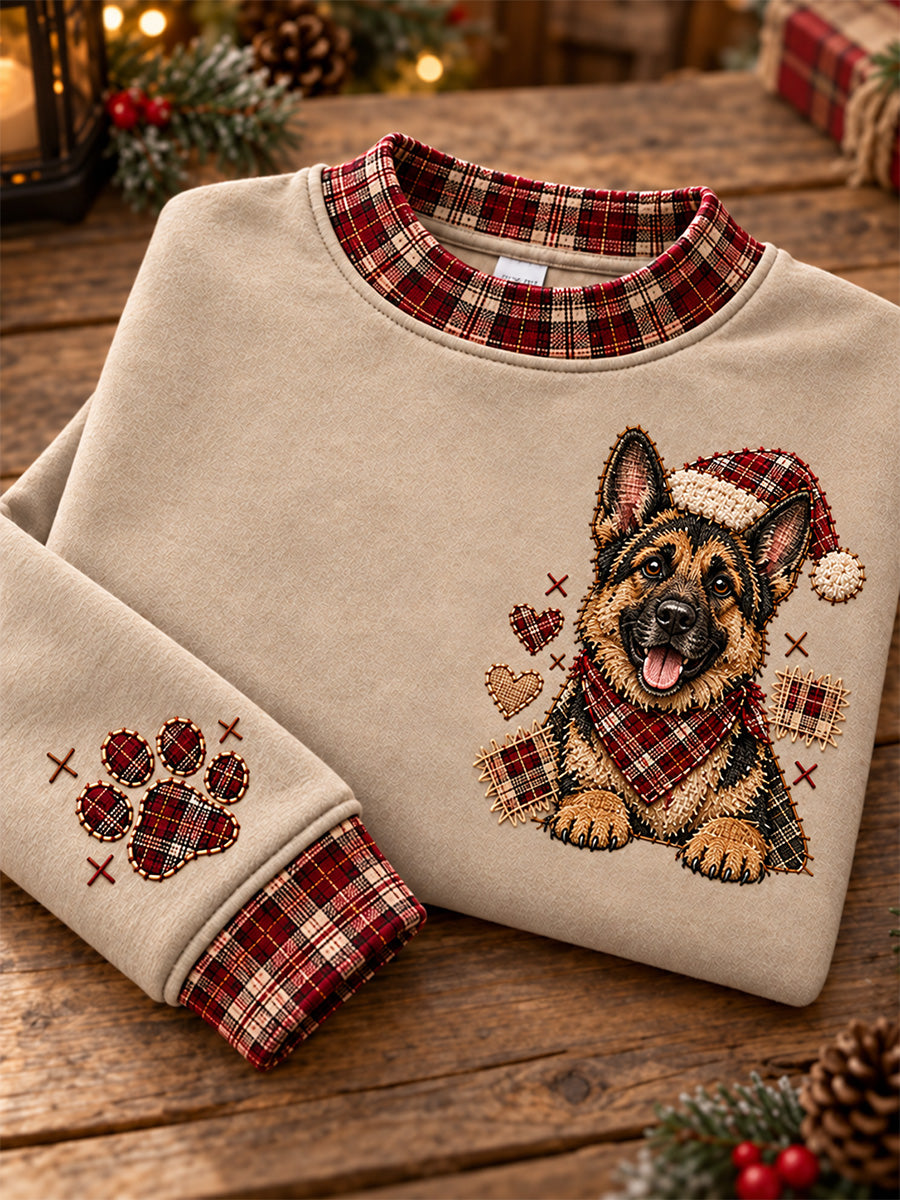 Women's Christmas Plaid Dog Print Sweatshirt