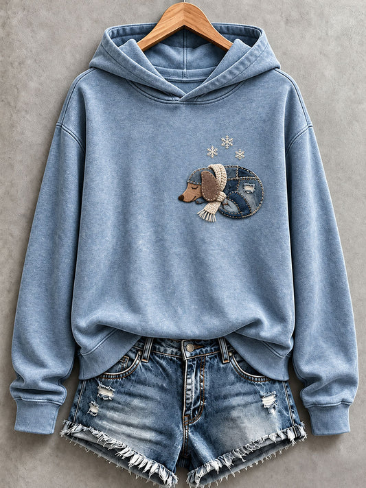 Women’s Charming Dachshund Denim Patchwork Art Hoodie