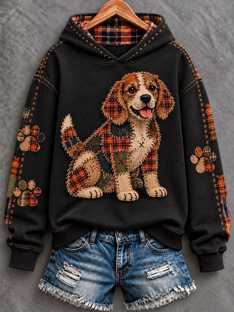Women's Patchwork-style Dog print Regular Sweatshirt