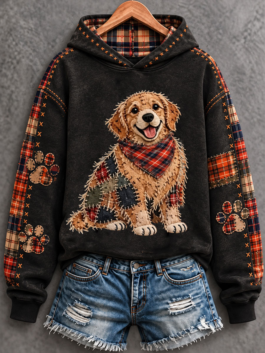 Women's Patchwork-style Dog print Regular Sweatshirt