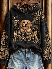Women's Golden Retriever Dog Mom Glitter Leopard Print Hoodie