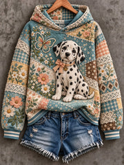 Women's Dog Floral Patchwork Printed Hoodie
