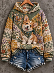 Women's Dog Floral Patchwork Printed Hoodie
