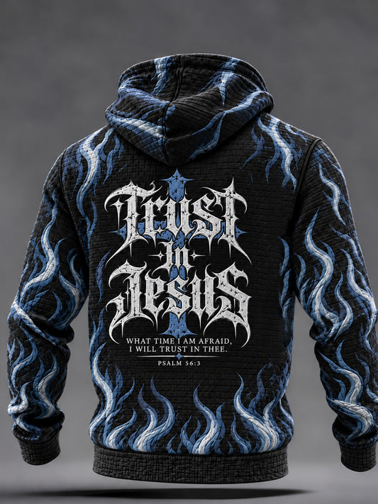 Men's Christian Trust In Jesus Cross Checkered Cotton Hoodie
