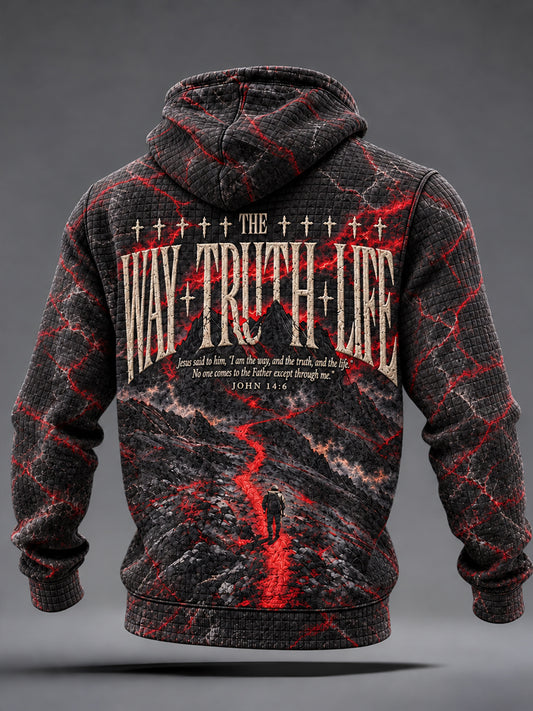 Men's Christian Jesus The Way The Truth The Life Cross Checkered Cotton Hoodie