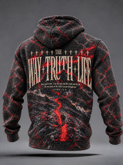 Men's Christian Jesus The Way The Truth The Life Cross Checkered Cotton Hoodie