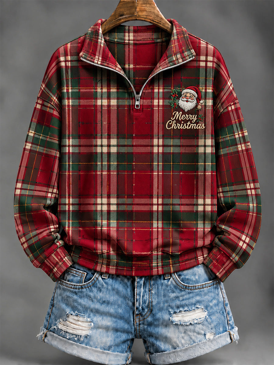 Women's Christmas Plaid Print Hoodie
