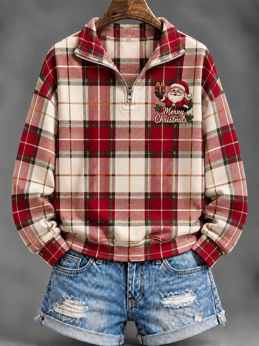 Women's Christmas Plaid Print Hoodie