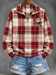Women's Christmas Plaid Print Hoodie
