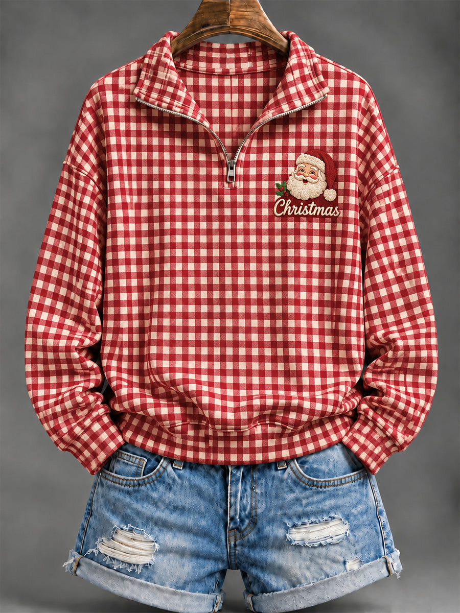 Women's Christmas Plaid Print Hoodie