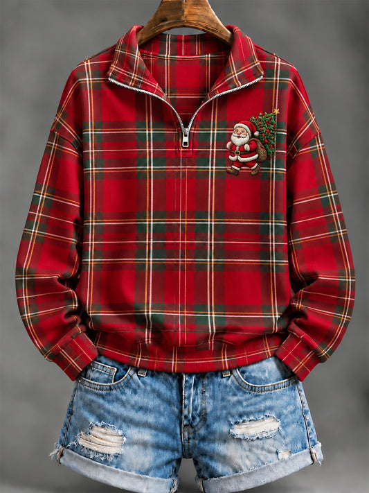 Women's Christmas Plaid Print Hoodie