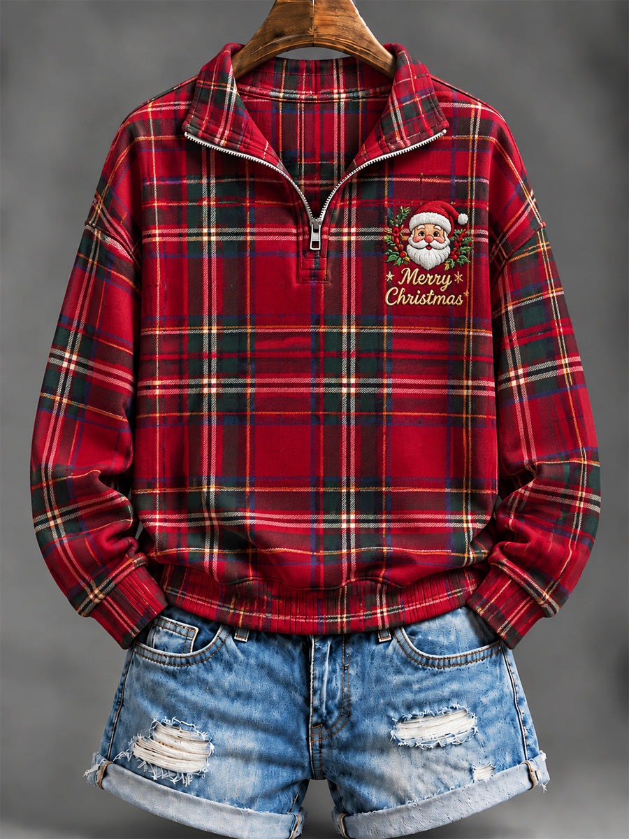 Women's Christmas Plaid Print Hoodie
