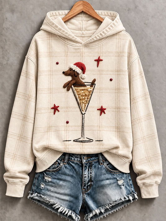Women’s "Dachshund & Champagne" Christmas Fun Print Casual Sweatshirt
