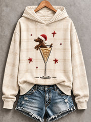 Women’s "Dachshund & Champagne" Christmas Fun Print Casual Sweatshirt